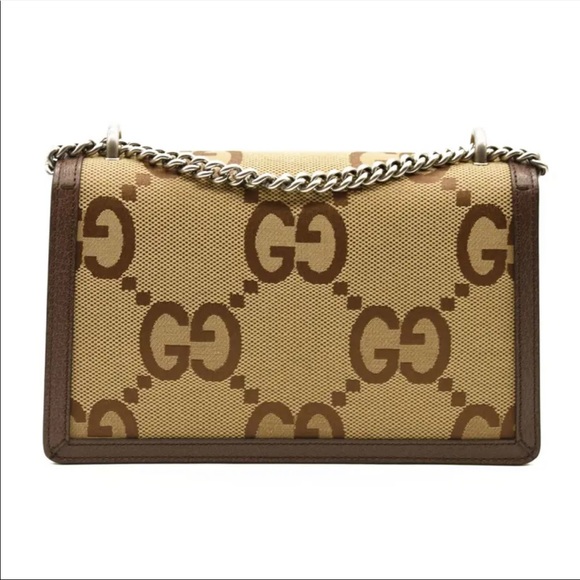 GUCCI Monogram Jumbo GG Textured Dollar Calfskin Medium Dionysus Camel Ebony - Picture 4 of 9